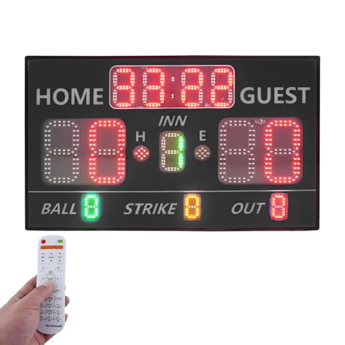 LED Anzeigetafel Elektronische 12-stellige Elektronische Anzeigetafel 0-99 Punkte Digital Scoreboard 5 Helligkeitsstufen 3 Farben 30m Fernbedienung 58x35cm (Schwarz) von NIGORIY