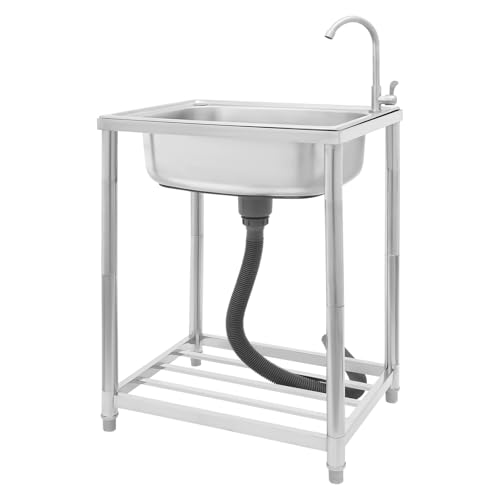 Outdoor Spüle Freistehend Spültisch Edelstahl Spültisch mit Unterschrank Edelstahl Waschtisch Outdoor Spültisch Freistehende Spüle 50kg Tragfähigkeit mit 360° Wasserhahns (60CM) von NIGORIY