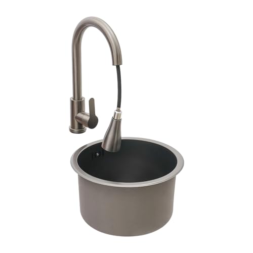 Spüle Schwarz Spülbecken Schwarz 32x32x20cm Rund Einbauspüle 3 Wasserauslässe Waschbecken Küche Küchenspüle mit Ausziehbarer Wasserhahn von NIGORIY