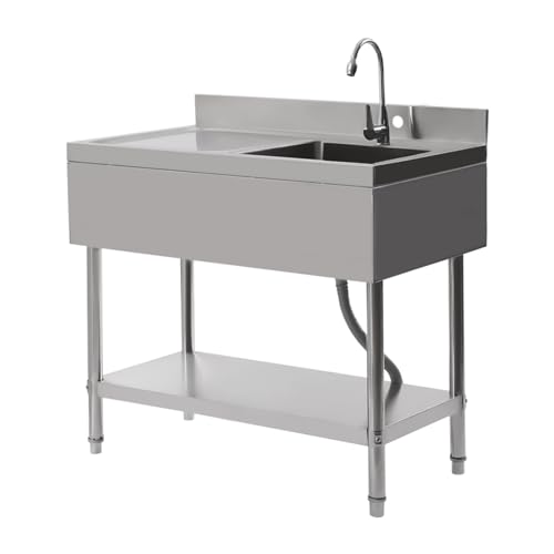 Spüle mit Unterschrank 100x60x80cm Edelstahl Waschtisch Outdoor 300kg Tragfähigkeit Spültisch Freistehende Spüle Samping Spüle mit Wasserhahn 360° Camping Waschbecken Spülbecken Edelstahl R-förmigen von NIGORIY