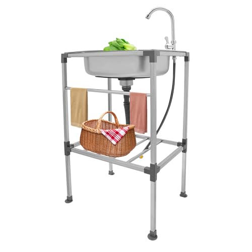 Spüle mit Unterschrank 201 Freistehende Edelstahl Spültisch 1 Becken 60kg Tragfähigkeit Spültisch Freistehende Spüle Samping Spüle mit Wasserhahn 360° Camping Waschbecken Spülbecken (53x38x83cm) von NIGORIY