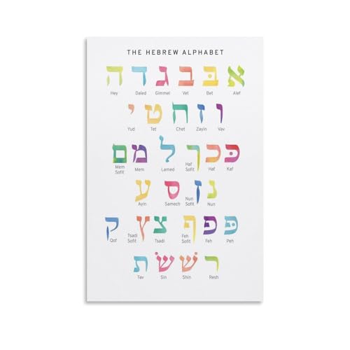 NIHAPUDW Hebräisches Alphabet Poster, Alef Bet Chart Druck, Jüdisches L-Poster, Wandkunst für Zimmer, 61L x 40.6B cm, Unisex, Mehrzweck, Indoor von NIHAPUDW
