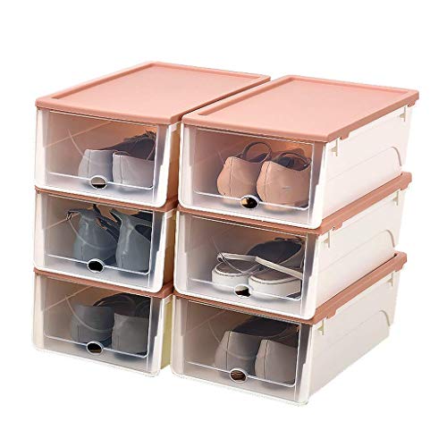 NIHAPUDW Schuhregal, Schubladentyp, stapelbar, Kunststoff-Schuhregal, tragbare Schuhaufbewahrung und Sortierbox, transparente Tür, 6-teiliges Set Schuhaufbewahrungsregale, Pink von NIHAPUDW