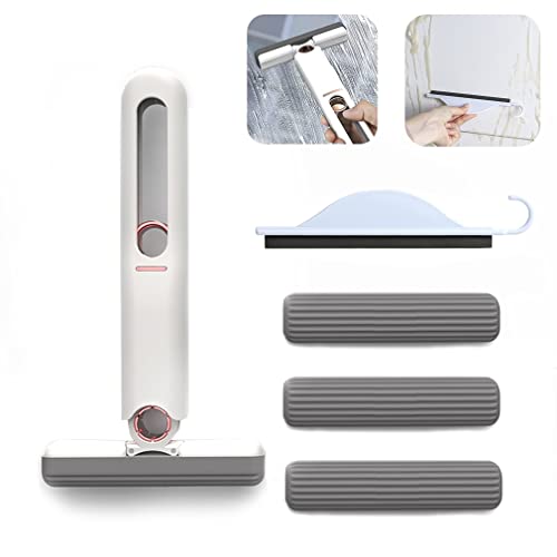 Portable Self-Squeeze Mini Mop + Rakel, Handwaschbarer Desktop Reinigungs Mini Mopp mit 3 Moppkopf, Schreibtischreiniger Glasschwamm Mop Tragbarer Mini-Mopp Für Badezimmer Küche Geschirr Auto von NIHESIM