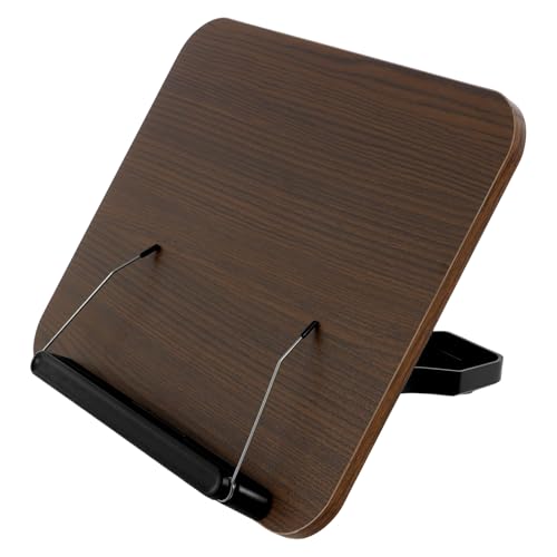 Verstellbarer Buchständer, Rezept-Kochbuchhalter aus Holz mit 13 Winkeln für optimalen (0-70°-Winkel), faltbarer rutschfester Briefhalter-Ständer mit elastischen Seitenclips für Notenpartituren von NIHUIFDPY