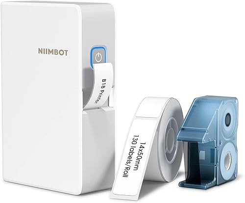 NIIMBOT B18 Etikettendrucker mit Schwarzer Etikettenband/Weiß Etiketten, Bluetooth Selbstklebendes Etikettiergerät unterstützt Mehrfarbendruck für Innen-/Außengeräte und Kabel (Weiß) von NIIMBOT