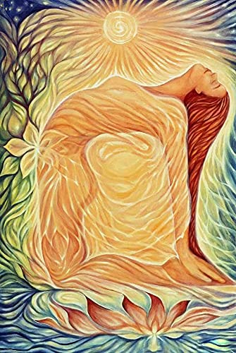 Abstraktes Meditations-Yoga-Poster, Yoga, Mädchen, Chakra-Diagramm, Sonne, Energie, Heilung, Meditation, Wandkunst, gesund, entspannend und spirituell, Wohnzimmer, Tochter, 40.6 x 61 cm, ohne Rahmen von NIIORTY