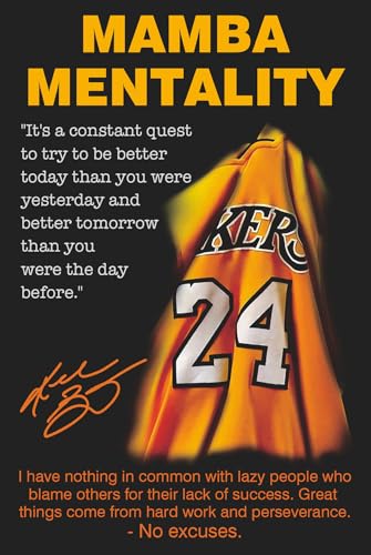 NIIORTY Kobe Bryant inspirierendes Zitat Poster, schwarze Mamba Mentality Wandkunst, Kobe Bryant Jersey Kunst Poster für Männerhöhle, Jungen Zimmerdekoration, 40.6x61 cm, ungerahmt von NIIORTY