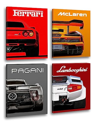 Moderne Auto-Poster, klassische Supercar-Wandkunstdrucke, Ferrari Lamborghini McLaren Pagani, Leinwandposter für Männerhöhle, Jungenzimmer, Wanddekoration, Sportwagen-Kunstdrucke, 4er-Set – 20,3 x von NIIORTY