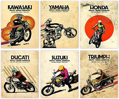 Motorrad-Poster – Vintage Motocross-Wandkunstdrucke, Extremsport-Leinwand-Kunstdruck für Männerhöhle, Jungen, Jugendzimmer, Heimdekoration, 6er-Set (20.3x25.4 cm, ungerahmt) von NIIORTY