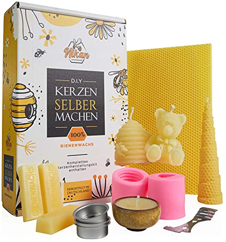 NIKAN Kerzen Selber Machen Set Kinder & Erwachsene Bienenwachs 100% Natürlich - Bienenwachskerzen Bastelset - Kerzenwachs, Kerzendocht, Silikonform Kerze, Kerzenwachs zum Gießen - DIY Kerzen Set NIKAN Kerzen Selber Machen Set Kinder & Erwachsene Bienenwachs 100% Natürlich - Bienenwachskerzen Bastelset - Kerzenwachs, Kerzendocht, Silikonform Kerze, Kerzenwachs zum Gießen - DIY Kerzen Set von NIKAN