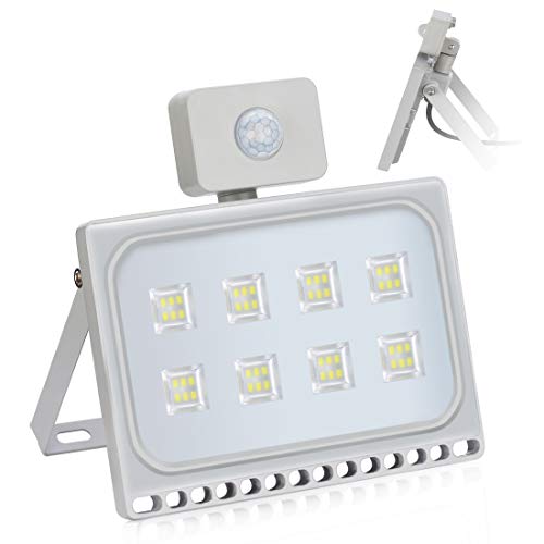 50W LED Strahler mit Bewegungsmelder, Außen LED Flutlicht Wasserdicht IP65 4500LM 6500K Kaltweiß Ultradünn LED Scheinwerfer für Hof,Garage, Stadion, Garten, Spielplatz von NIKEEYEN