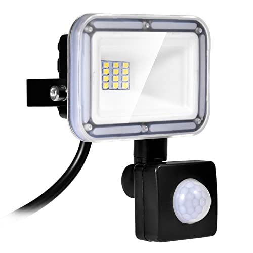 NIKEEYEN 10W LED Strahler mit Bewegungsmelder Wasserdicht IP67 LED Flutlicht 6500K KaltesWeiß Außenstrahler Superhell LED Scheinwerfer für Garten Garage Terrasse Sportplatz von NIKEEYEN