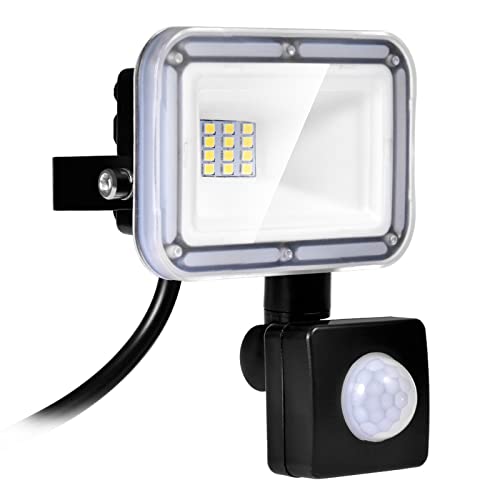 NIKEEYEN 10W LED Strahler Mit Bewegungsmelder - Wasserdicht IP67 Flutlicht 6500K Kaltweiß Außenstrahler Superhell Scheinwerfer für Garten, Garage, Terrasse, Sportplatz von NIKEEYEN