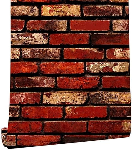 NIKKHO Wandpapier Selbstklebende Ziegel Vintage Dekorative Hintergrund Aufkleber Vinyl gefälschte Stein Wand Papier Ziegel Film Waschbare Skizzen Abnehmbare Küche (Retro rote Ziegel) von NIKKHO