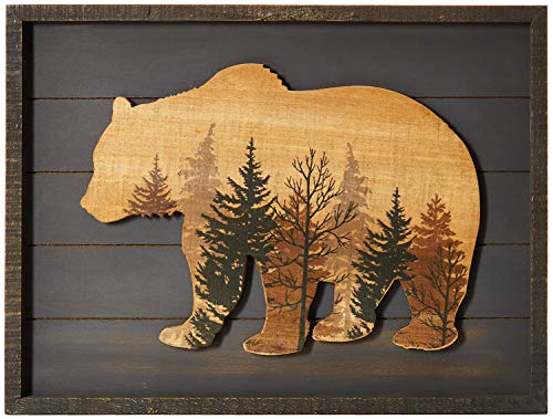 NIKKY HOME Holz Gerahmt Grizzlybär Holzwandkunstdruck für Wohnkultur von NIKKY HOME