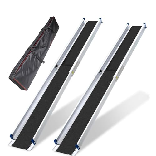 NIKSHI 2X Teleskop Rollstuhlrampe, Aluminium Auffahrrampe rutschfeste, Verstellbare Tragbare Teleskoprampe bis 300 kg, Treppenrampe für Rollstuhl,Teleskoprampe mit Textiltasche,240CM von NIKSHI