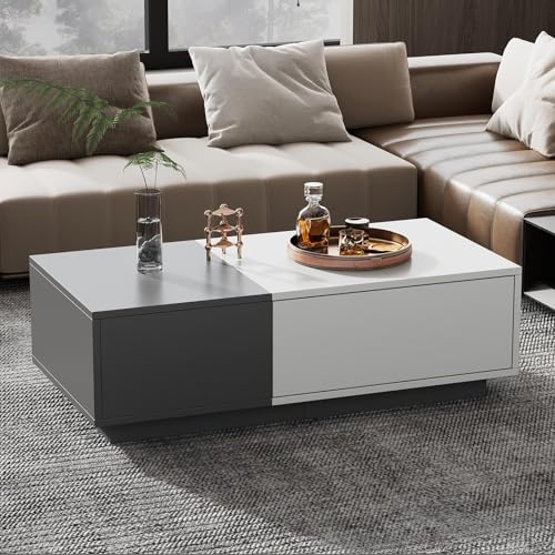 Couchtisch mit Stauraum, Moderner Wohnzimmertisch mit 2 Schubladen, Beistelltisch für Wohnzimmer, rechteckiger Kaffeetisch Sofatisch, Zweifarbiges, Griffsloses Design,Weiß+grau-100 x 50 x 30 cm Couchtisch mit Stauraum, Moderner Wohnzimmertisch mit 2 Schubladen, Beistelltisch für Wohnzimmer, rechteckiger Kaffeetisch Sofatisch, Zweifarbiges, Griffsloses Design,Weiß+grau-100 x 50 x 30 cm von NIKSHI