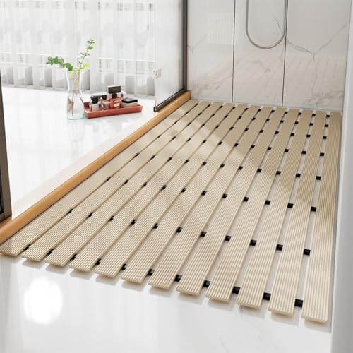 NIKSHI Duschmatte rutschfest fest rutschfeste Matte Streifen Anti rutsch dusche fußmatte dusche rutschfeste badematte,Automatische Entwässerung ，Schimmelresistent Maschinenwaschbar,Beige-43x61cm von NIKSHI