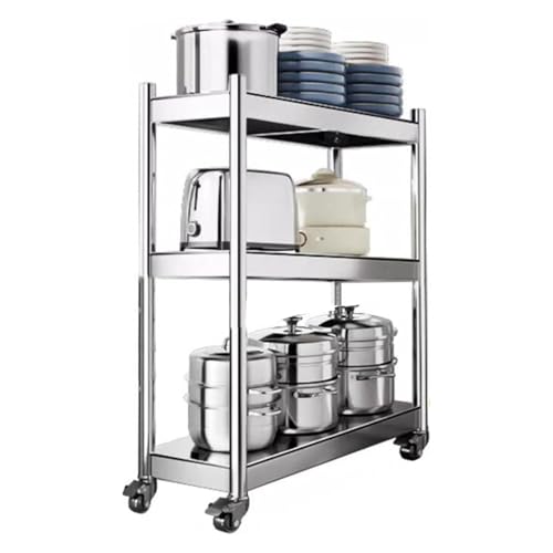 Edelstahl-Küchenregal, 3/4/5-lagiger Badezimmerwagen Neben Dem Kühlschrank, Schmaler Rollwagen, Kleine Räume, Enge Stellen,Silver-15x50x80cm von NIKSHI