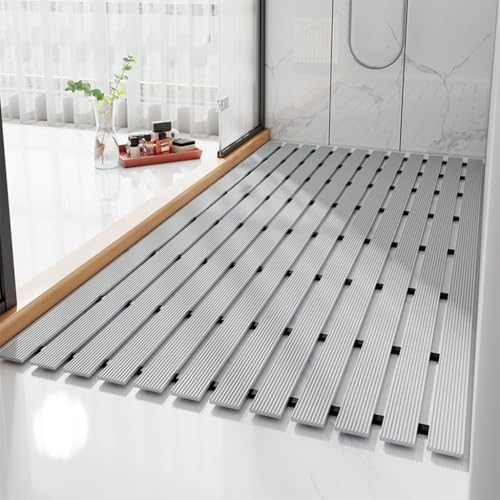 NIKSHI Duschmatte rutschfest fest rutschfeste Matte Streifen Anti rutsch dusche fußmatte dusche rutschfeste badematte,Automatische Entwässerung ，Schimmelresistent Maschinenwaschbar,Gray-61x61cm von NIKSHI