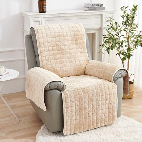 NIKSHI Sofa Armlehnenbezüge, Sesselschoner Sesselauflage, Fernsehsessel Schutzbezug Anti-Rutsch, Block Angeschlossene Sofamatte für Zuhause mit Kindern und Haustieren Hund,Beige-1 Sitz(53 * 190cm) von NIKSHI