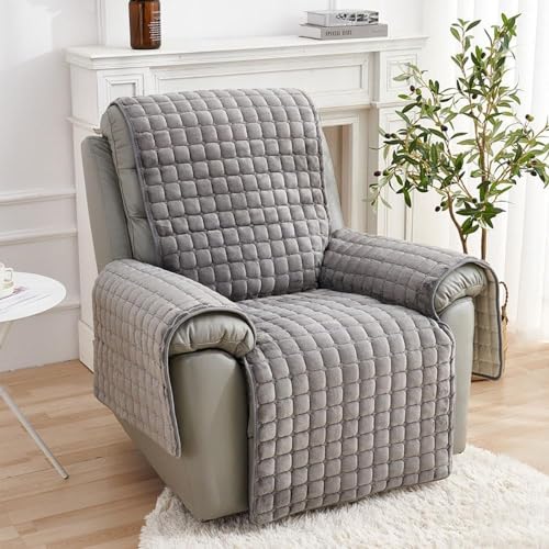 NIKSHI Sofa Armlehnenbezüge, Sesselschoner Sesselauflage, Fernsehsessel Schutzbezug Anti-Rutsch, Block Angeschlossene Sofamatte für Zuhause mit Kindern und Haustieren Hund,Grau-1 Sitz(53 * 190cm) von NIKSHI