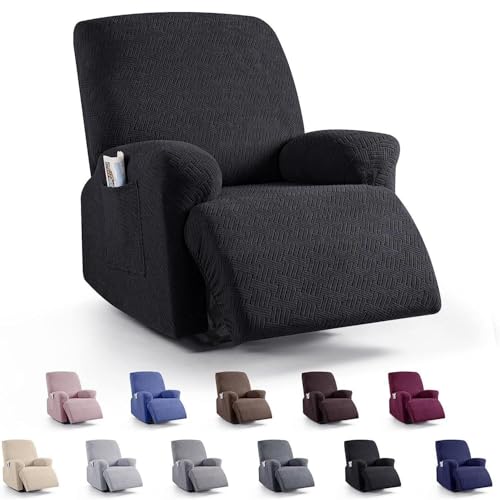 Stretchhusse für Relaxsessel Komplett Sesselschoner, Universell für alle JahreszeitenStretch Relaxsessel Bezüge - Einfarbig Elastisch Sesselbezug für Fernsehsessel Liege Sessel, black-Single seat von NIKSHI
