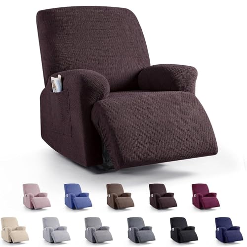 Stretchhusse für Relaxsessel Komplett Sesselschoner, Universell für alle JahreszeitenStretch Relaxsessel Bezüge - Einfarbig Elastisch Sesselbezug für Fernsehsessel Liege Sessel, coffee-Single seat von NIKSHI