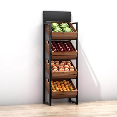 Supermarkt Obst & Gemüse Regal 4 Ebene, große Kapazität Einzelhandel Snack Rack Anzeige mit Holzkörben, Küche Zwiebel Kartoffelproduzieren Halter Stand,4 Tier-Black rack+brown box Supermarkt Obst & Gemüse Regal 4 Ebene, große Kapazität Einzelhandel Snack Rack Anzeige mit Holzkörben, Küche Zwiebel Kartoffelproduzieren Halter Stand,4 Tier-Black rack+brown box von NIKSHI