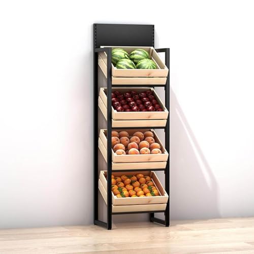 Supermarkt Obst & Gemüse Regal 4 Ebene, große Kapazität Einzelhandel Snack Rack Anzeige mit Holzkörben, Küche Zwiebel Kartoffelproduzieren Halter Stand,4 Tier-Black rack+wooden box Supermarkt Obst & Gemüse Regal 4 Ebene, große Kapazität Einzelhandel Snack Rack Anzeige mit Holzkörben, Küche Zwiebel Kartoffelproduzieren Halter Stand,4 Tier-Black rack+wooden box von NIKSHI