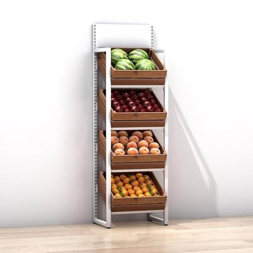 Supermarkt Obst & Gemüse Regal 4 Ebene, große Kapazität Einzelhandel Snack Rack Anzeige mit Holzkörben, Küche Zwiebel Kartoffelproduzieren Halter Stand,4 Tier-White rack+brown box Supermarkt Obst & Gemüse Regal 4 Ebene, große Kapazität Einzelhandel Snack Rack Anzeige mit Holzkörben, Küche Zwiebel Kartoffelproduzieren Halter Stand,4 Tier-White rack+brown box von NIKSHI