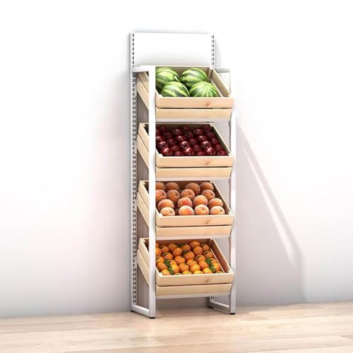 Supermarkt Obst & Gemüse Regal 4 Ebene, große Kapazität Einzelhandel Snack Rack Anzeige mit Holzkörben, Küche Zwiebel Kartoffelproduzieren Halter Stand,4 Tier-White rack+wooden box Supermarkt Obst & Gemüse Regal 4 Ebene, große Kapazität Einzelhandel Snack Rack Anzeige mit Holzkörben, Küche Zwiebel Kartoffelproduzieren Halter Stand,4 Tier-White rack+wooden box von NIKSHI