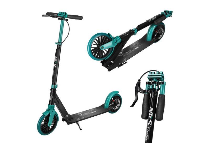 NILS EXTREME Cityroller Scooter Roller Tretroller mit Bremse Türkis, leicht klappbar, angenehme Fahrweise von NILS EXTREME