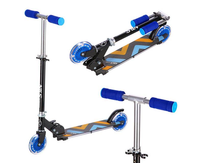 NILS EXTREME Cityroller Tretroller LED- Reifen Scooter Roller Blau, klappbar von NILS EXTREME