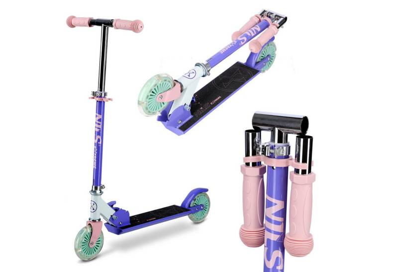 NILS EXTREME Tretroller Cityroller LED- Reifen Scooter Roller Violett, klappbar, leicht, coole LED-Beleuchtung von NILS EXTREME
