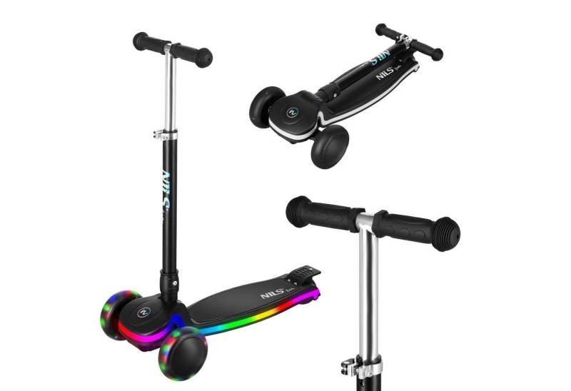 NILS FUN Tretroller Kinderroller LED schwarz Junior Scooter, leichtgängig und einfach zu fahren von NILS FUN