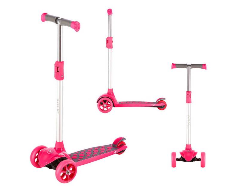 NILS FUN Tretroller Kinderroller Scooter Roller pink, intuitives Steuerungssystem, coole LED Beleuchtung während der Fahrt von NILS FUN