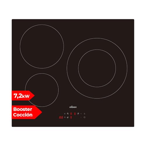 Nilson Placa de Inducción Cristal negro NI3600. Potencia máx. 7200 W, 3 Zonas de Cocción, 1-9 Niveles de Cocción, Control Táctil, Función Turbo, Bloqueo y Autodesconexión de Seguridad von NILSON
