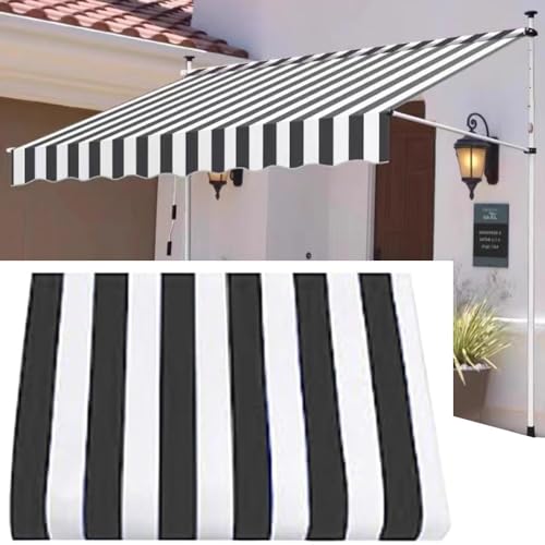 NILZA Ersatzstoff Für Einziehbare Klemmmarkise Einstellbarem Markisenstoff Sonnenschutz Ersatztuch Canvas UV Schutz Markisenbespannung Für Garten Balkon Deck(Color:Black White,Size:200cm) von NILZA
