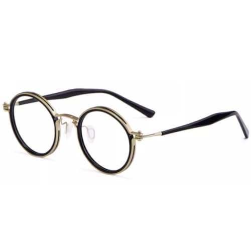 NILZA Rund Vintage Lesebrille Lesehilfe Brillen 1.5 Große Titanlegierung Gläser Computerbrille Retro Blaulichtfilter Sehhilfe Brille Für SeniorenTitanlegierung (Color : Black Gold, Size : +1.5) von NILZA
