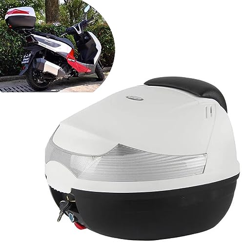 NILZA Universal Motorradkoffer Motorrad Topcase, Helmkoffer 33L Fahrradkoffer Roller Helm Kofferraum, Motorrad Koffer Mit Schlüsseln, Helmtasche PP (Color : White+White Light+backrest) von NILZA