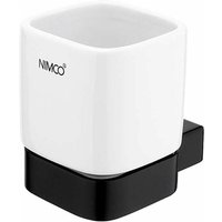 Kibo - Zahnbürstenbecher mit Halter, weiß Keramik/schwarz matt Ki-14058K-90 - Nimco von NIMCO