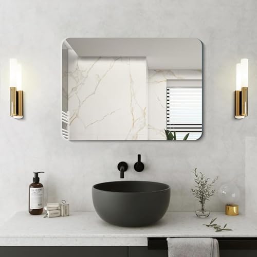 NIMURY Rechteckig Wandspiegel, 50x70 cm Rahmenlos Badezimmerspiegel mit Abgerundeten Ecken,Spiegel Rechteckig für Badezimmer, Schlafzimmer, Wohnzimmer, Hängt Horizontal oder Vertikal von NIMURY