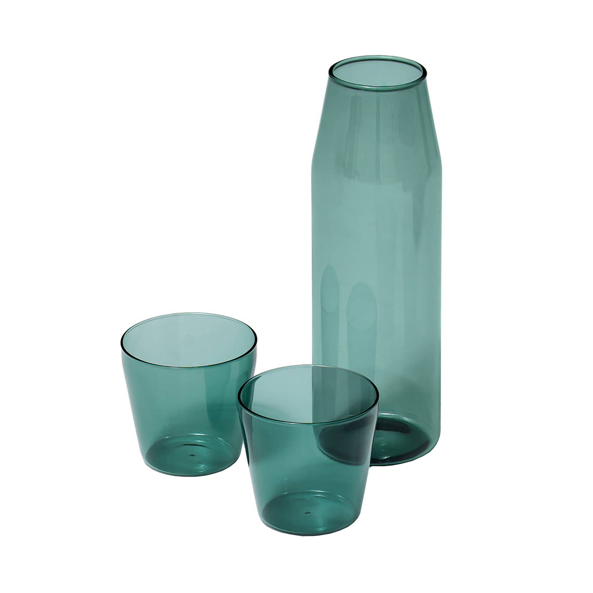 Nine - Milk Trinkglas 2er Set mit Karaffe - aqua/Glas H x Ø 7,4x7,9cm/Karaffe H x Ø 23x7,5cm/spülmaschinenfest von Nine