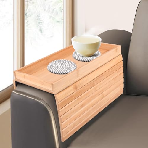 Faltbare rutschfeste Sofa-Armlehne Tablett, tragbar für Getränke, Snacks, Telefon, Fernbedienung und mehr – Mehrzweck-Couchtisch-Ersatz, einfach zu bedienen und aufzubewahren (Holzfarbe, groß) von NINEFOX
