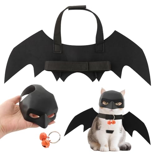 Halloween-Kostüm-Set mit Maske, Flügeln und Glocken, perfekt für Halloween-Partys und Themenveranstaltungen, passend für kleine bis mittelgroße Katzen, bringt Spaß zu Feiern Halloween-Kostüm-Set mit Maske, Flügeln und Glocken, perfekt für Halloween-Partys und Themenveranstaltungen, passend für kleine bis mittelgroße Katzen, bringt Spaß zu Feiern von NINEFOX