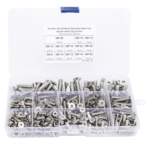 260Pcs Flachschrauben Set M4/M5/M6, Hex Sockel Edelstahlschraubenverschluss, Sechskantbuchse für die Elektronikindustrie Befestigungselemente von NINESHE