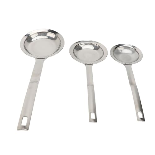 3Pcs Edelstahl Fine Mesh Skimmer, Können Bequeme und Gründlich Trennen Schaumstoffsuppen und Eintöpfen, Mehrzweck Skimmerlöffel Zum Trennen von Schaufeln Fleisch von NINESHE