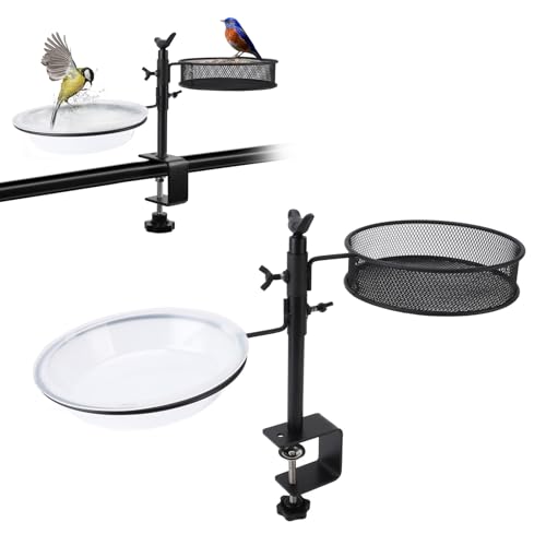Deck Vogelfutterhäuschen mit Abnehmbarer Verstellbarer Klemme mit Mesh Tablett, Decks Vogelbad Balkon Zur Installation auf Decks bis zu 2 Zoll Dicke Gartenation von NINESHE